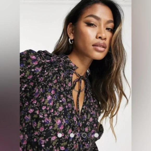 FREE PEOPLE MEANT TO BE FLORAL COTTON BLOUSE - Picture 11 of 12